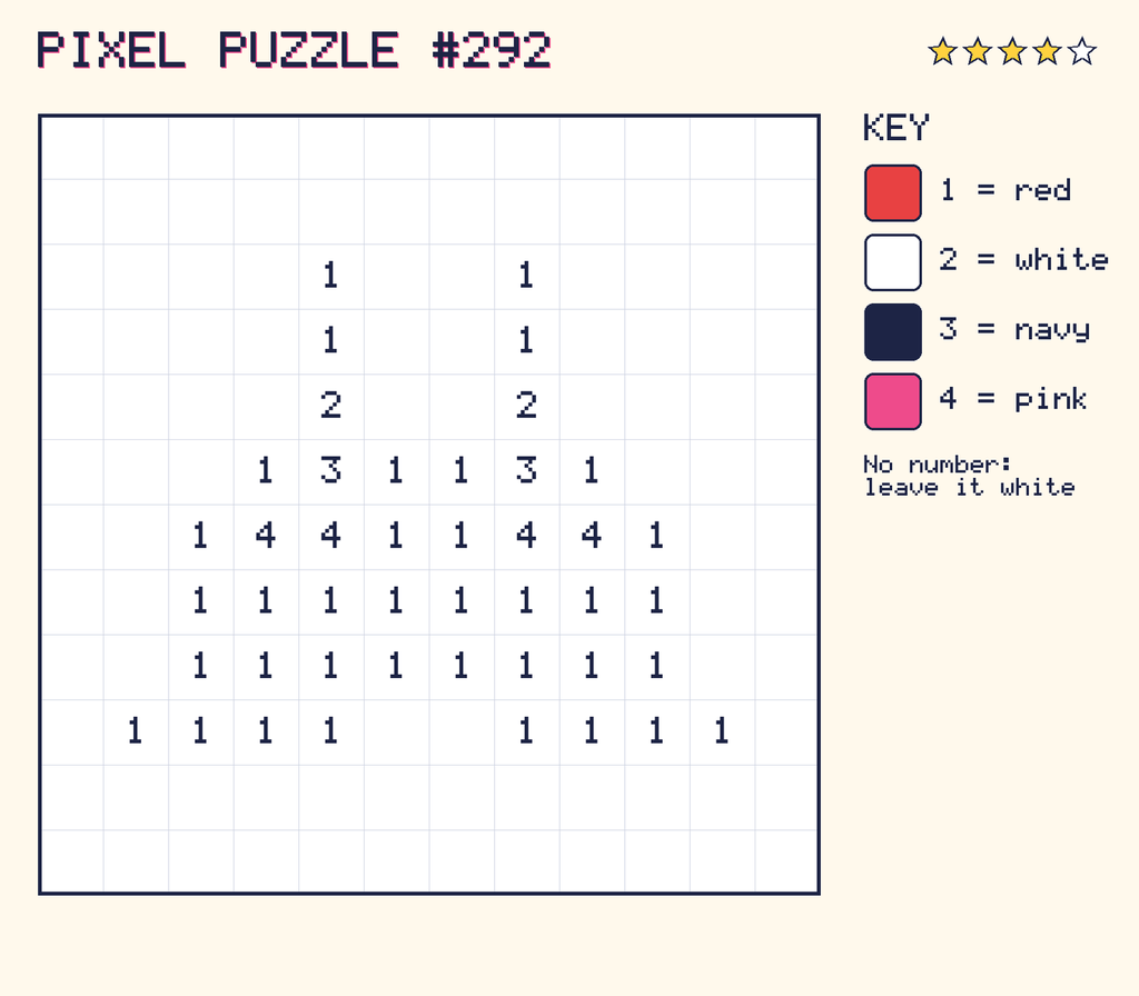 Pixel puzzle 292: a 12 by 12 number grid with a colour key.