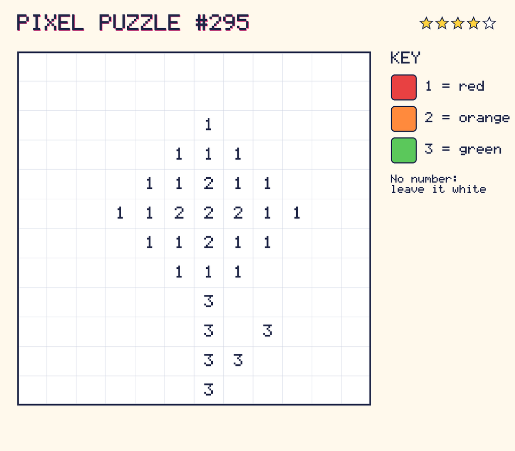 Pixel puzzle 295: a 12 by 12 number grid with a colour key.
