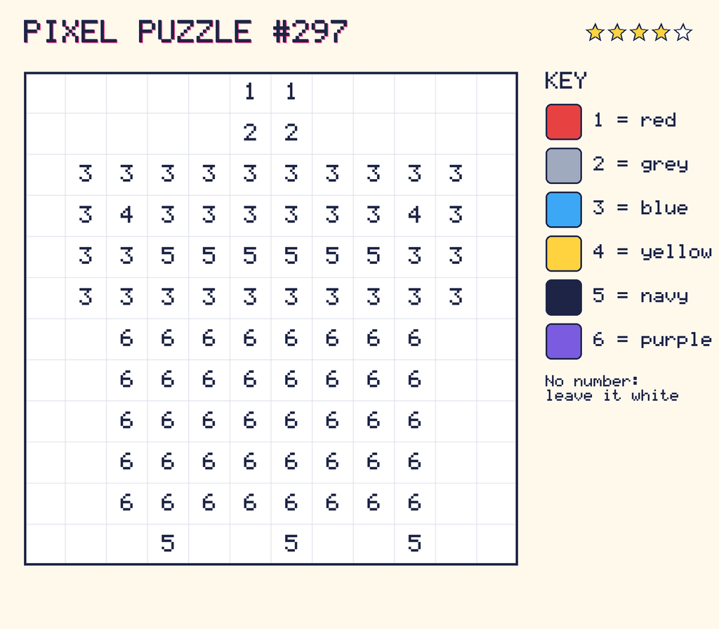 Pixel puzzle 297: a 12 by 12 number grid with a colour key.