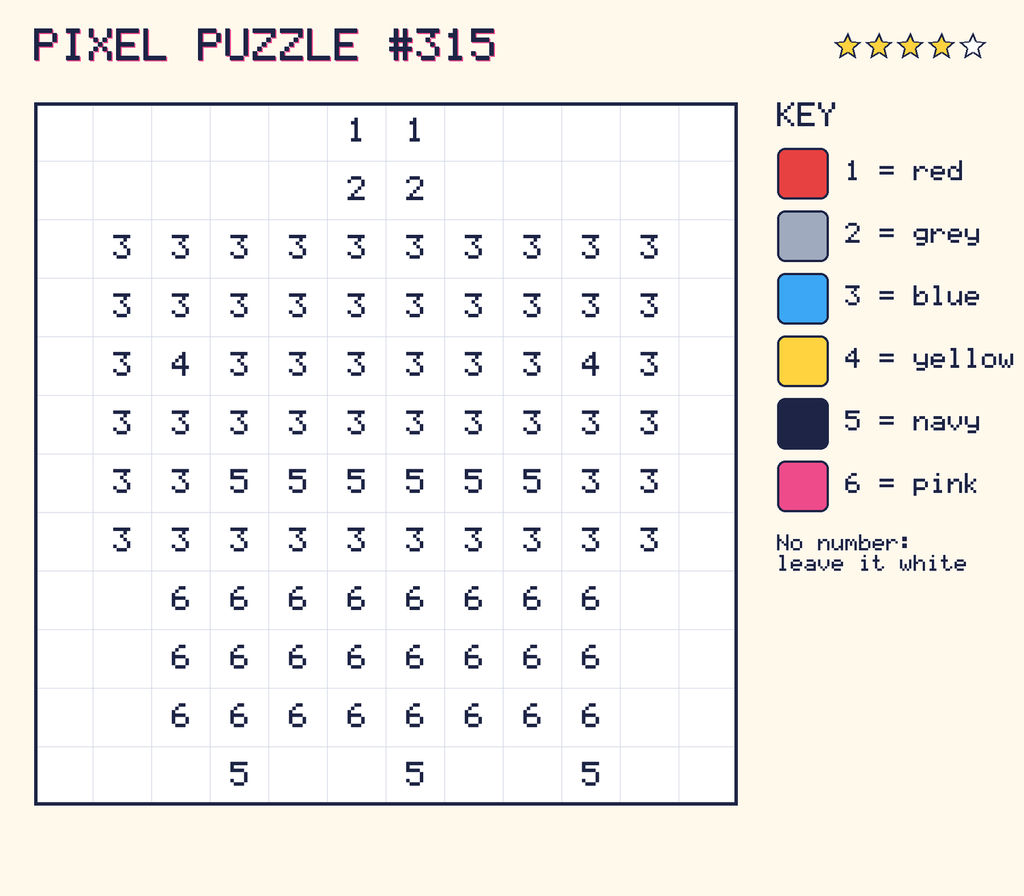 Pixel puzzle 315: a 12 by 12 number grid with a colour key.
