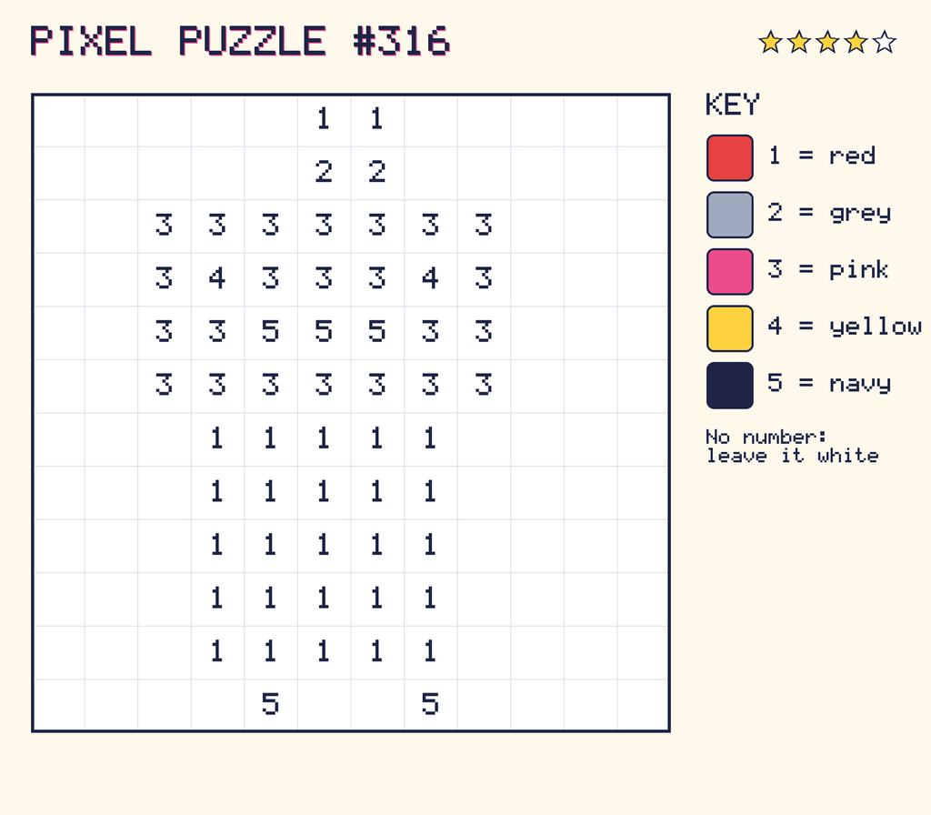 Pixel puzzle 316: a 12 by 12 number grid with a colour key.