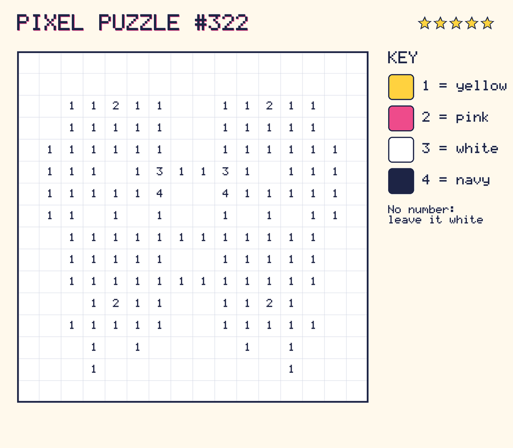 Pixel puzzle 322: a 16 by 16 number grid with a colour key.