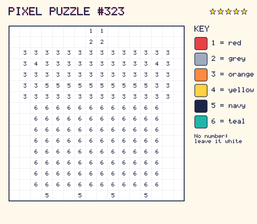 Pixel puzzle 323: a 16 by 16 number grid with a colour key.