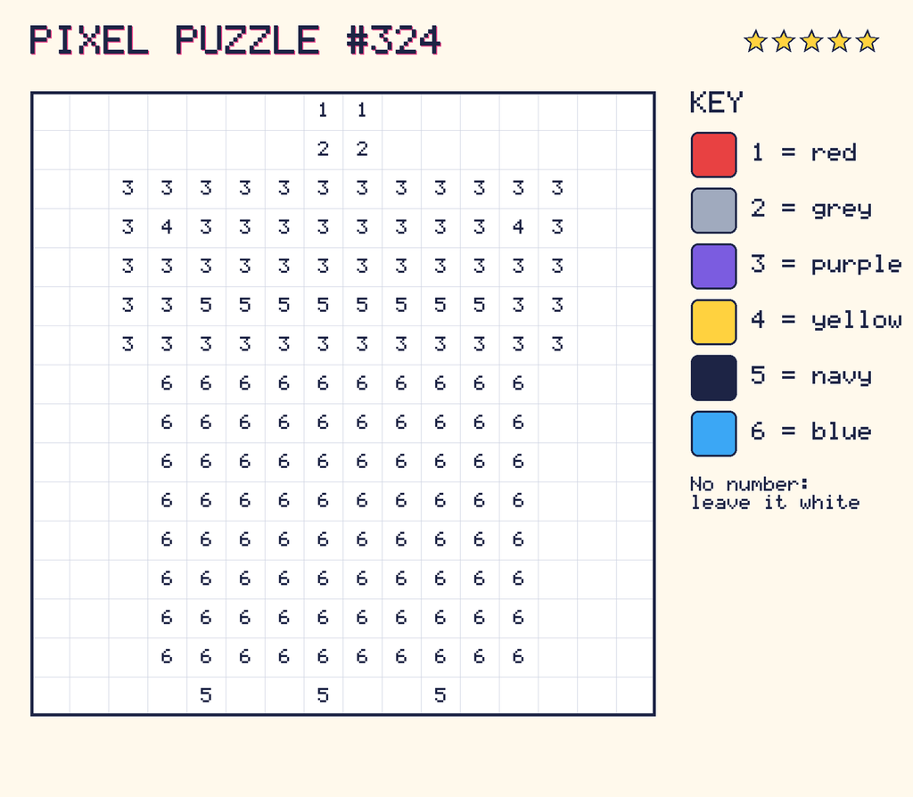 Pixel puzzle 324: a 16 by 16 number grid with a colour key.