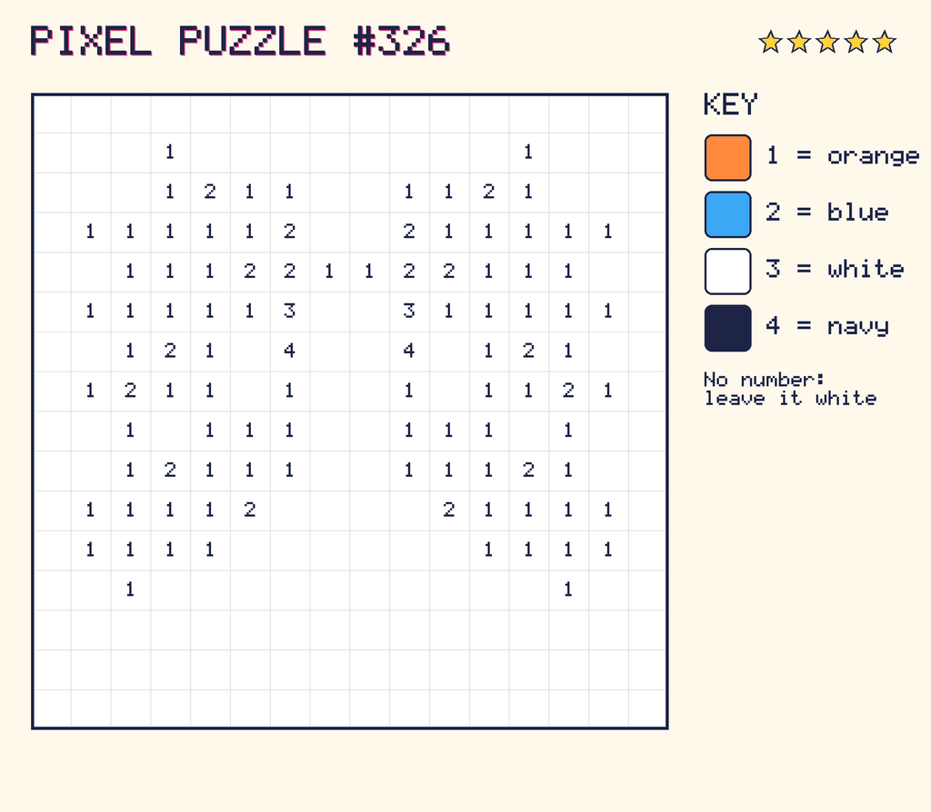 Pixel puzzle 326: a 16 by 16 number grid with a colour key.