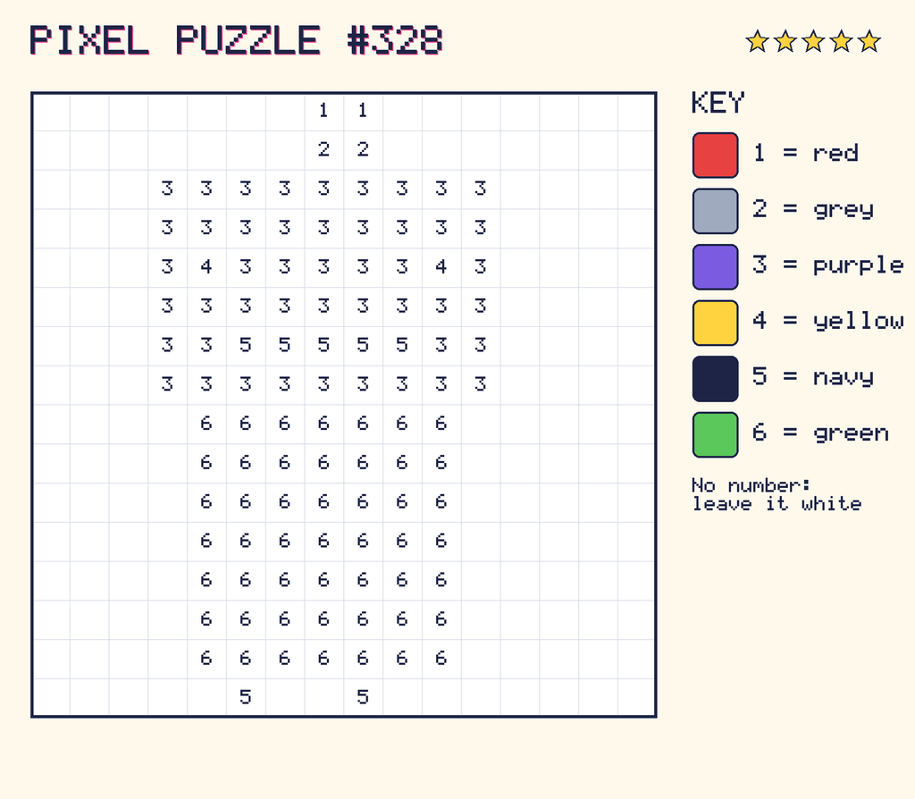 Pixel puzzle 328: a 16 by 16 number grid with a colour key.