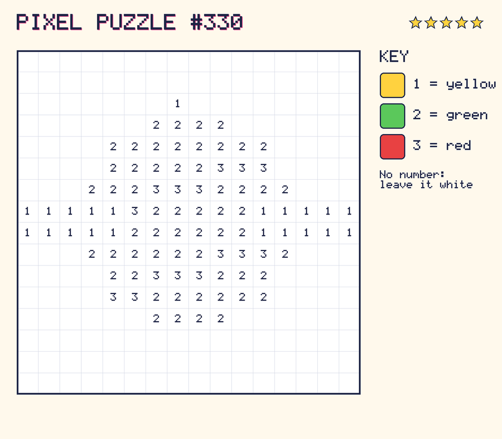 Pixel puzzle 330: a 16 by 16 number grid with a colour key.