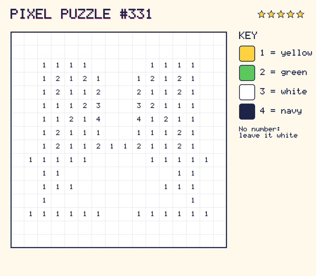 Pixel puzzle 331: a 16 by 16 number grid with a colour key.