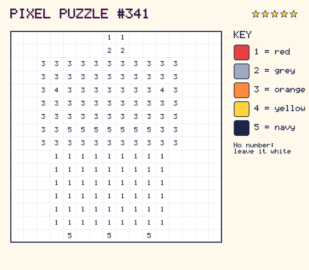 Pixel puzzle 341: a 16 by 16 number grid with a colour key.