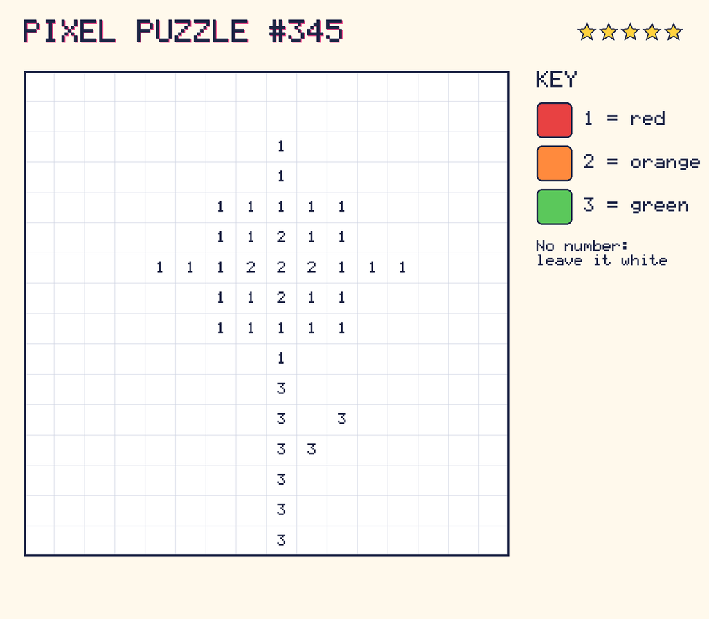 Pixel puzzle 345: a 16 by 16 number grid with a colour key.