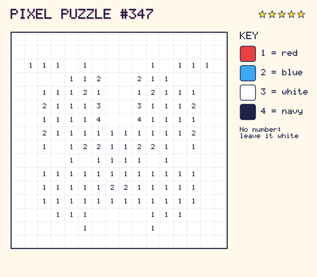 Pixel puzzle 347: a 16 by 16 number grid with a colour key.