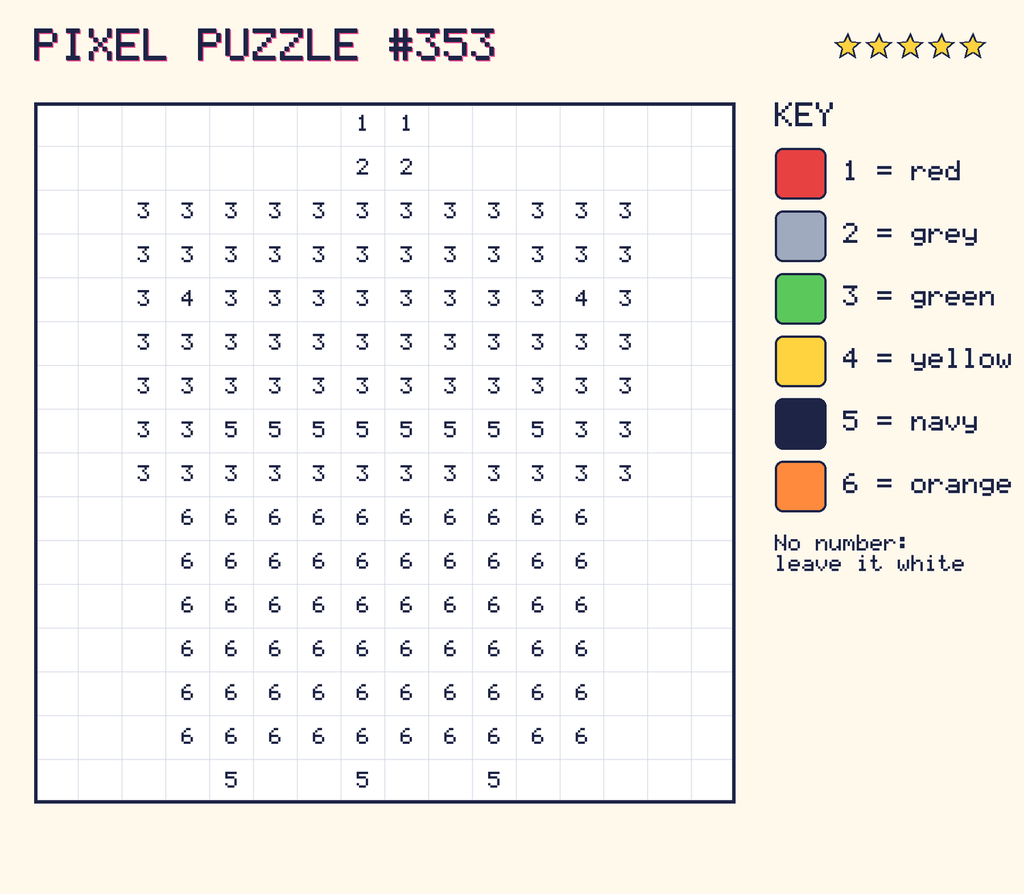 Pixel puzzle 353: a 16 by 16 number grid with a colour key.