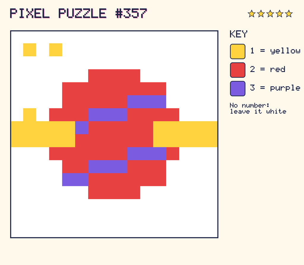 The finished pixel picture: a planet with a ring.