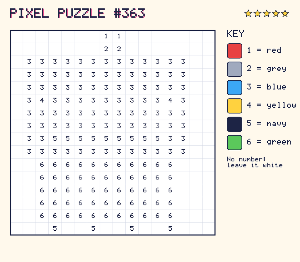 Pixel puzzle 363: a 16 by 16 number grid with a colour key.