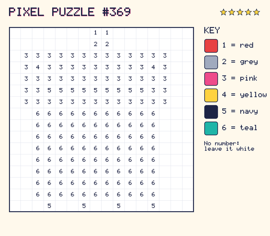 Pixel puzzle 369: a 16 by 16 number grid with a colour key.