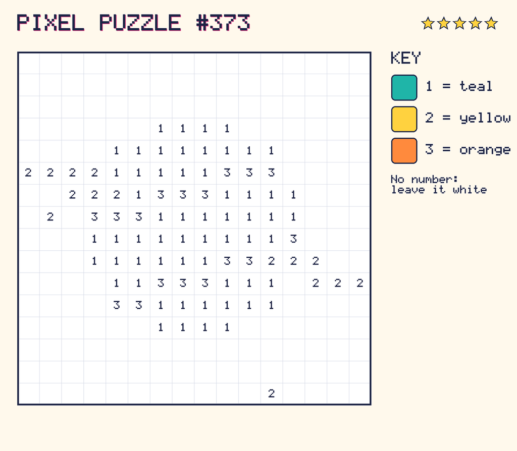 Pixel puzzle 373: a 16 by 16 number grid with a colour key.