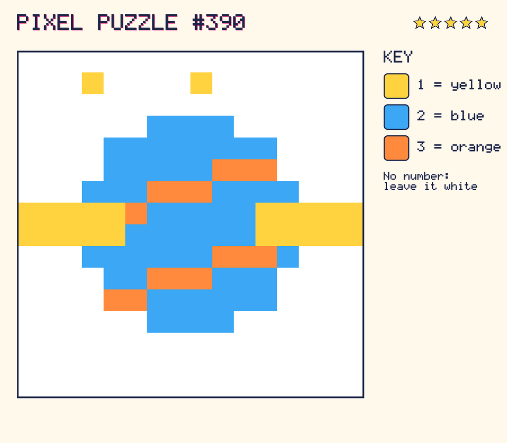 The finished pixel picture: a planet with a ring.