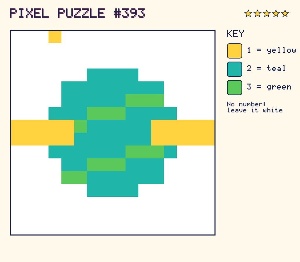 The finished pixel picture: a planet with a ring.