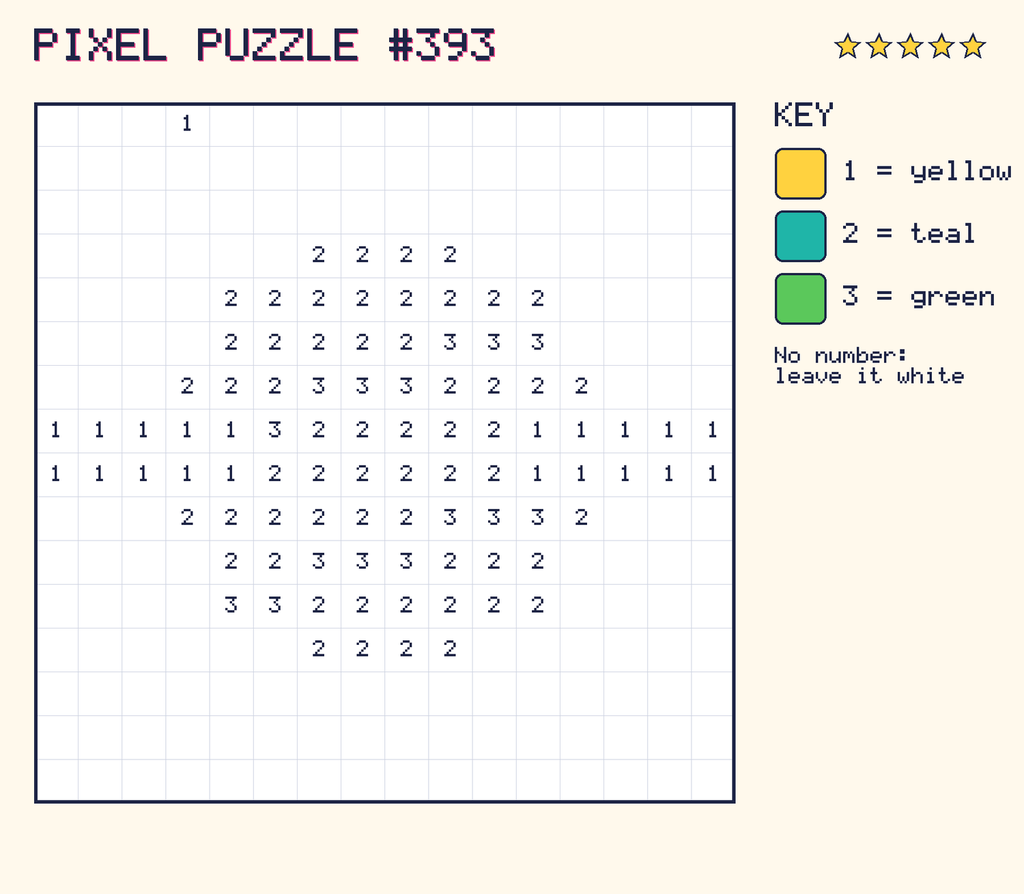 Pixel puzzle 393: a 16 by 16 number grid with a colour key.