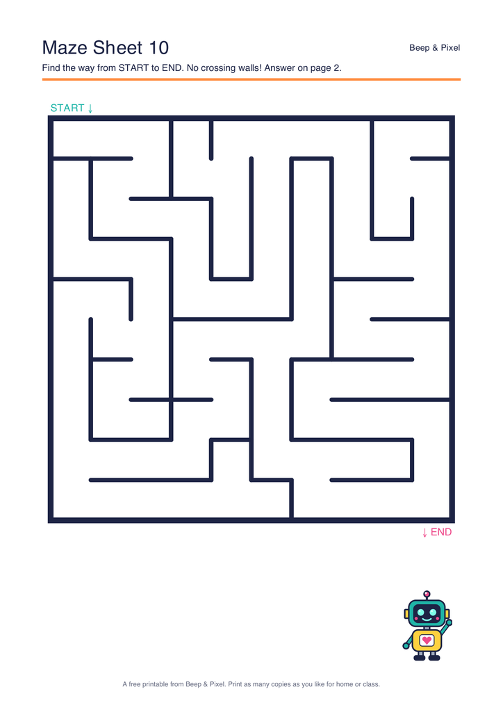 Preview of Maze Sheet 10 (10 × 10)