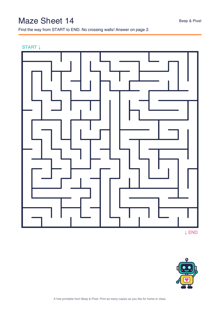 Preview of Maze Sheet 14 (18 × 18)