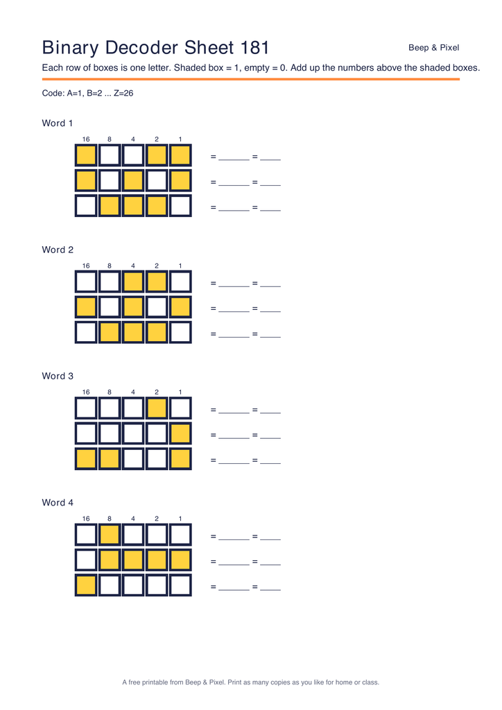 Preview of Binary Decoder Sheet 181 (A=1 code)