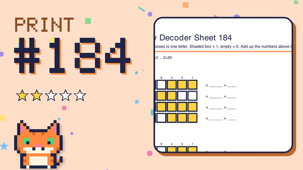 Binary Decoder Sheet 184 (A=1 code) card