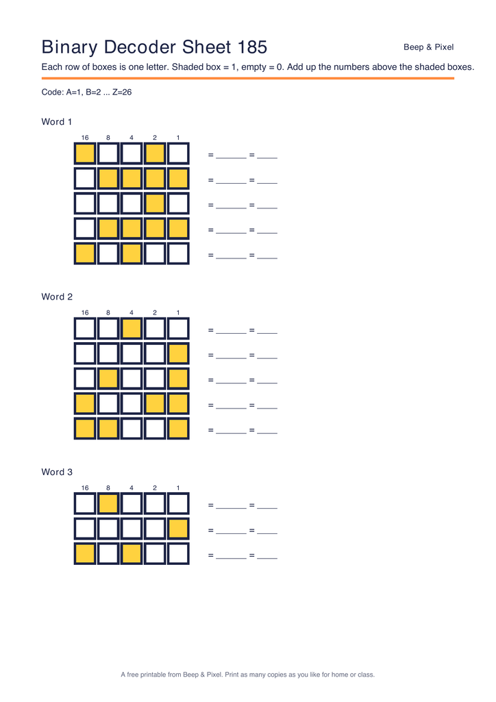 Preview of Binary Decoder Sheet 185 (A=1 code)