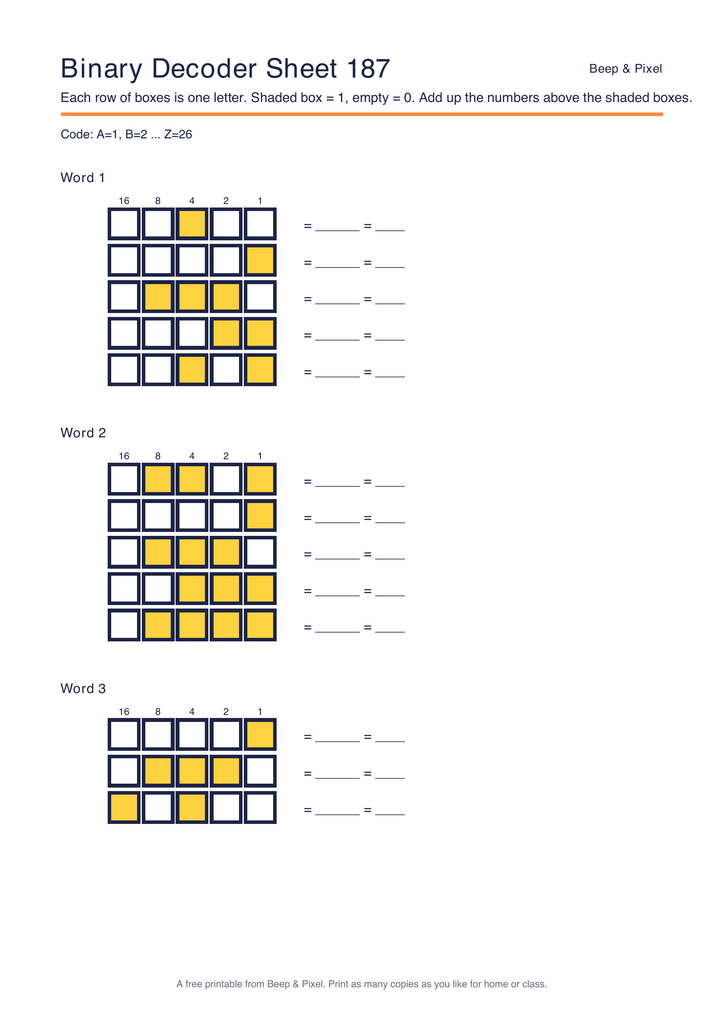 Preview of Binary Decoder Sheet 187 (A=1 code)