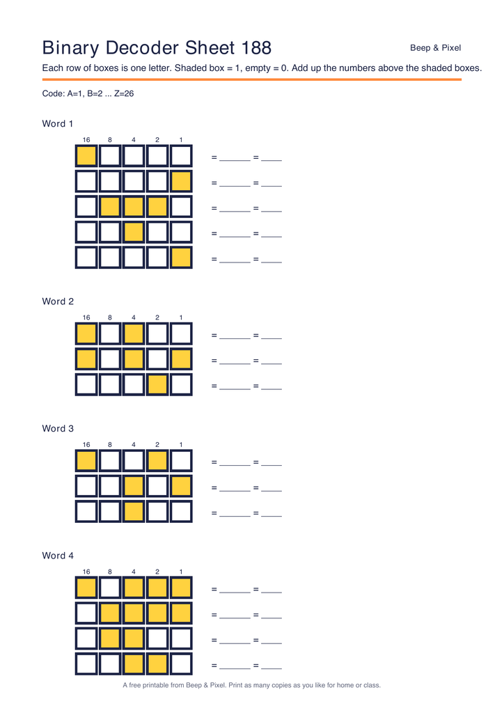 Preview of Binary Decoder Sheet 188 (A=1 code)