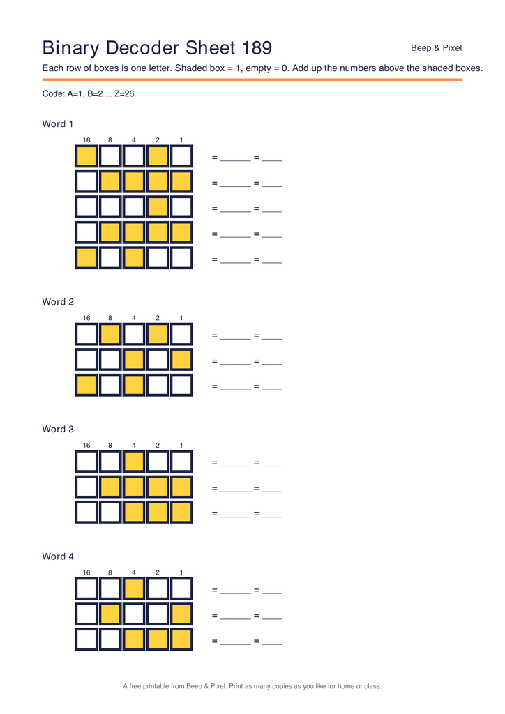 Preview of Binary Decoder Sheet 189 (A=1 code)