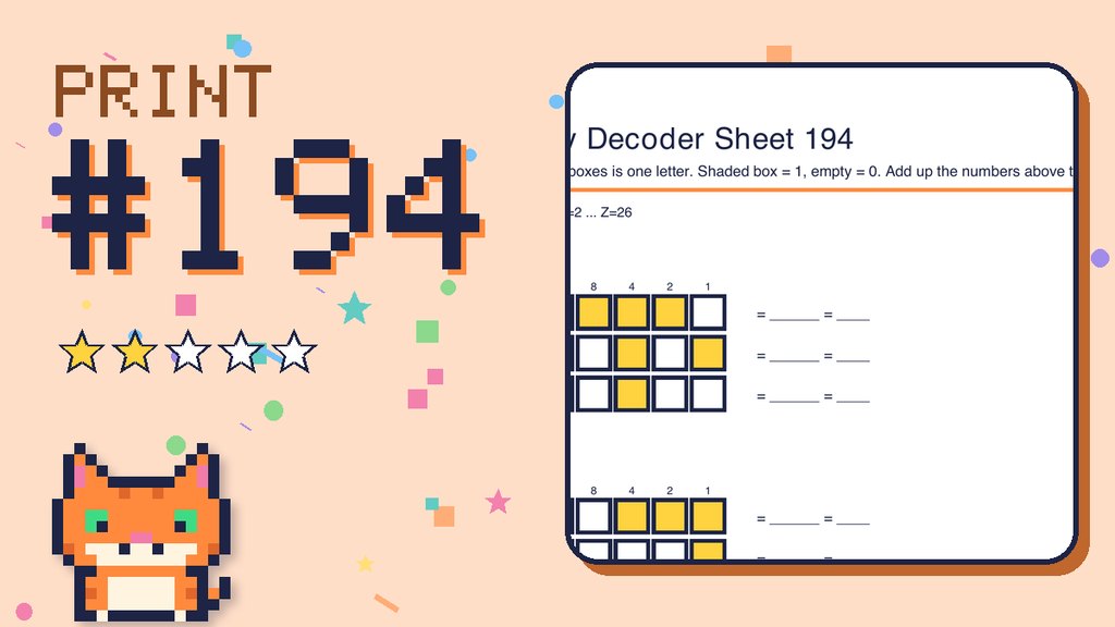 Binary Decoder Sheet 194 (A=1 code) card