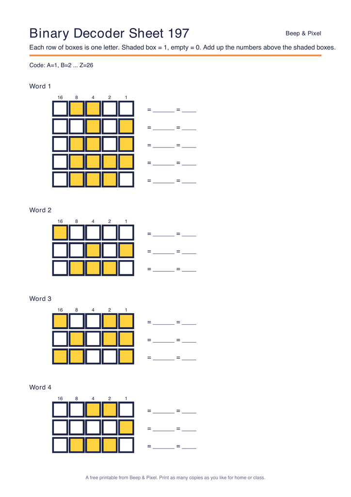 Preview of Binary Decoder Sheet 197 (A=1 code)