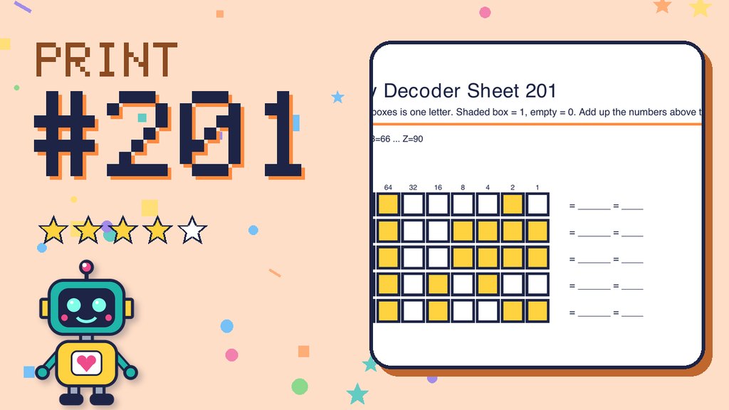 Binary Decoder Sheet 201 (ASCII code) card