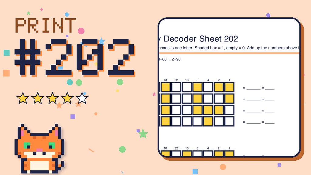 Binary Decoder Sheet 202 (ASCII code) card