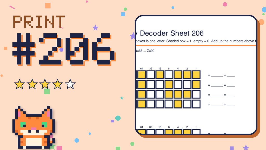 Binary Decoder Sheet 206 (ASCII code) card