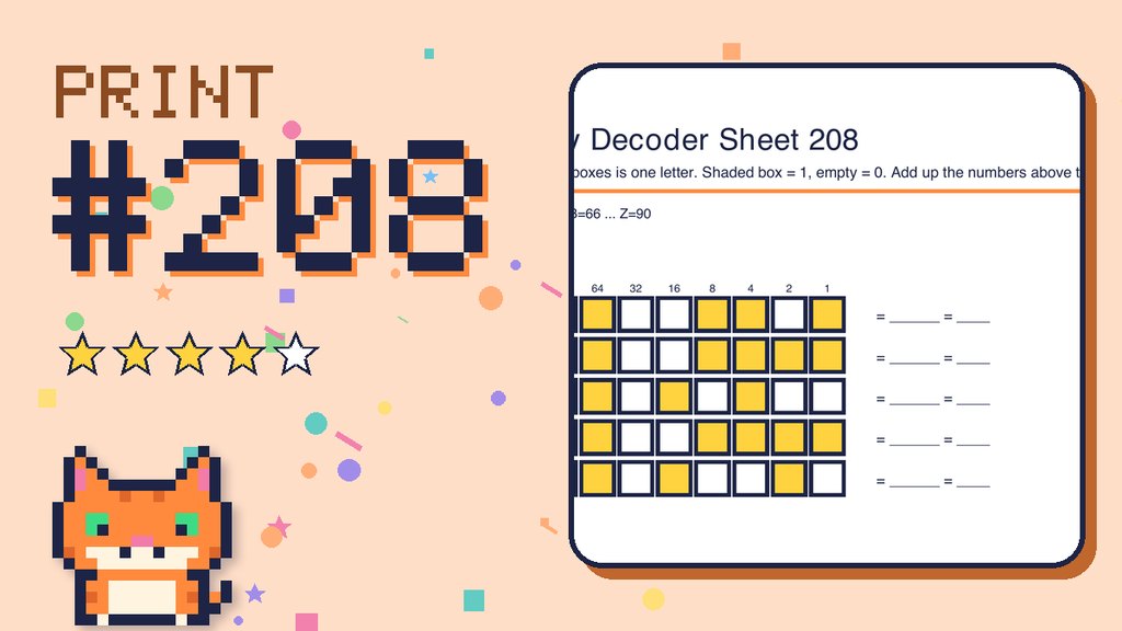 Binary Decoder Sheet 208 (ASCII code) card