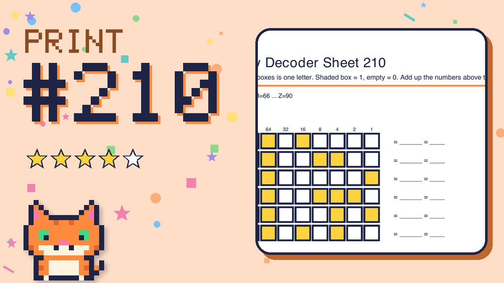 Binary Decoder Sheet 210 (ASCII code) card