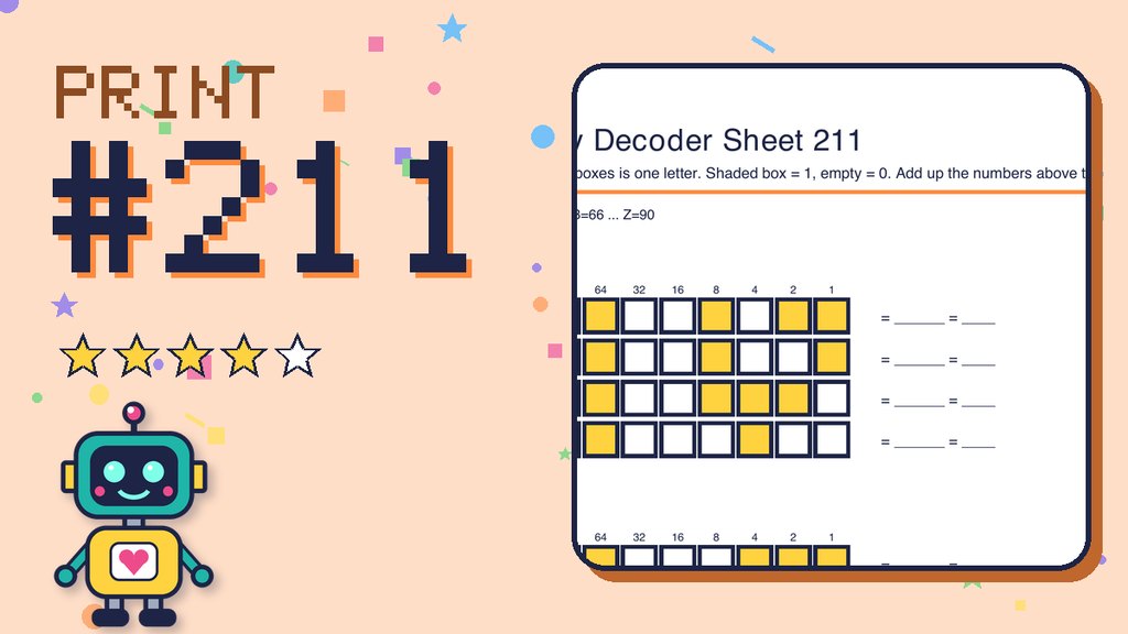 Binary Decoder Sheet 211 (ASCII code) card
