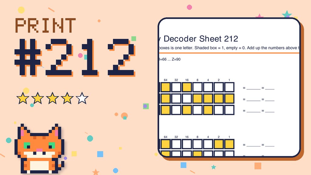Binary Decoder Sheet 212 (ASCII code) card