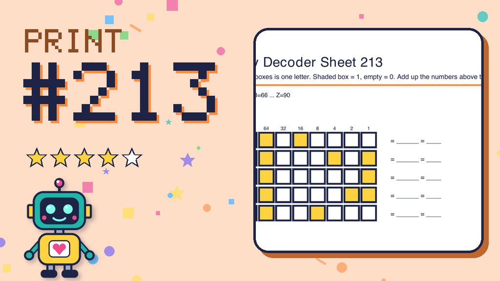 Binary Decoder Sheet 213 (ASCII code)