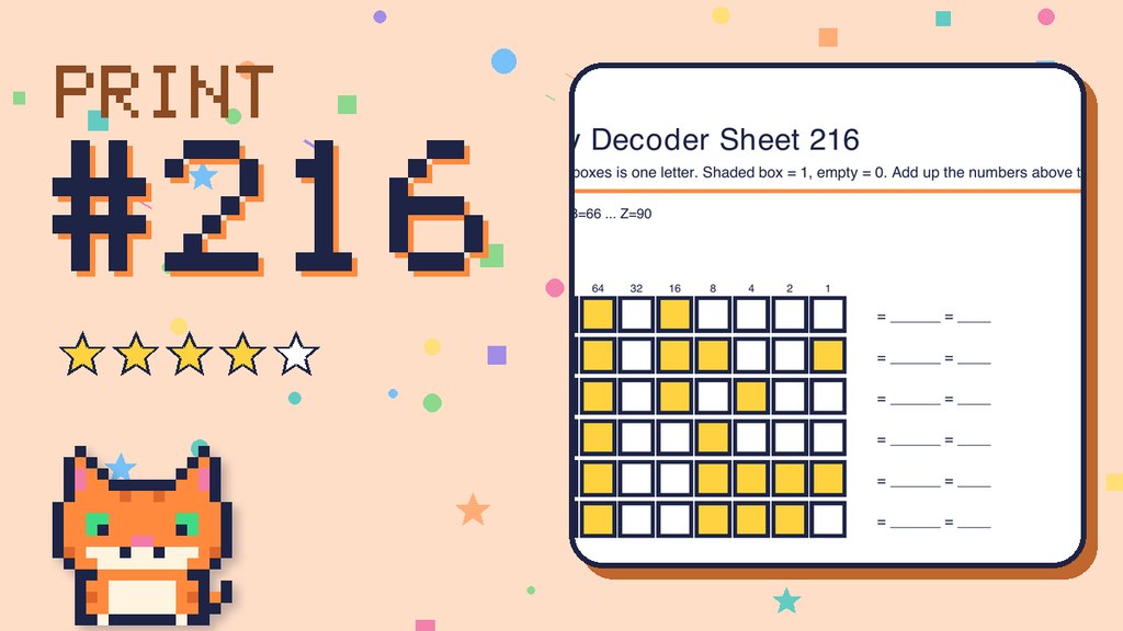 Binary Decoder Sheet 216 (ASCII code)