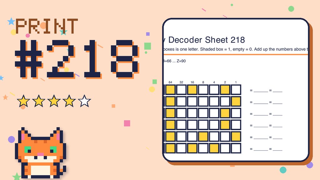 Binary Decoder Sheet 218 (ASCII code) card