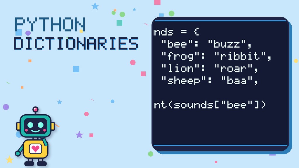 Python Puzzlers card for the topic dictionaries