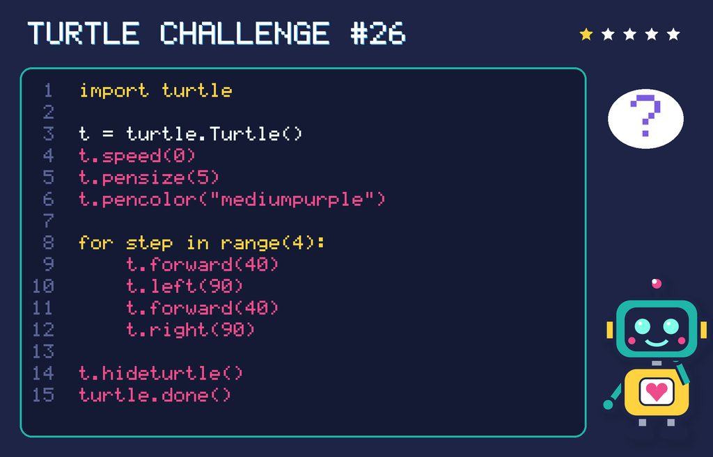 Turtle challenge 26: the code is shown below as text too.