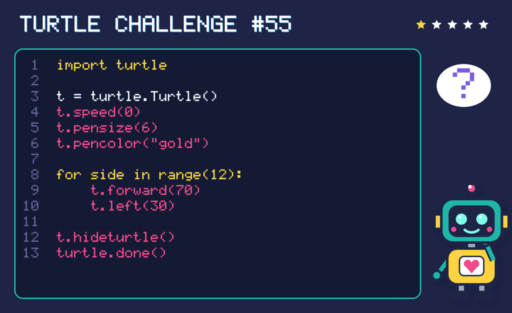 Turtle challenge 55: the code is shown below as text too.