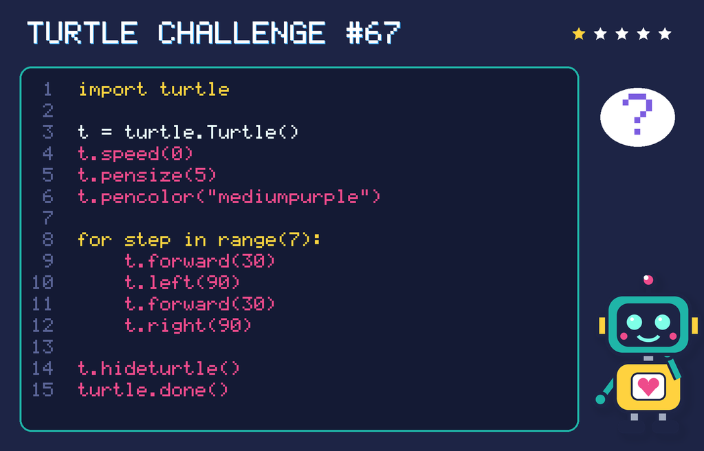 Turtle challenge 67: the code is shown below as text too.
