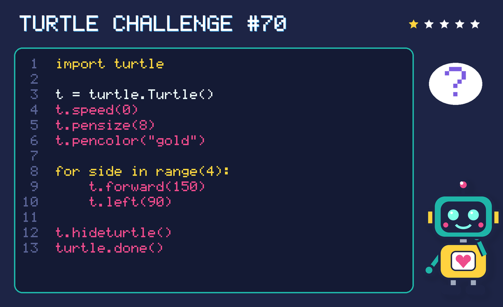 Turtle challenge 70: the code is shown below as text too.