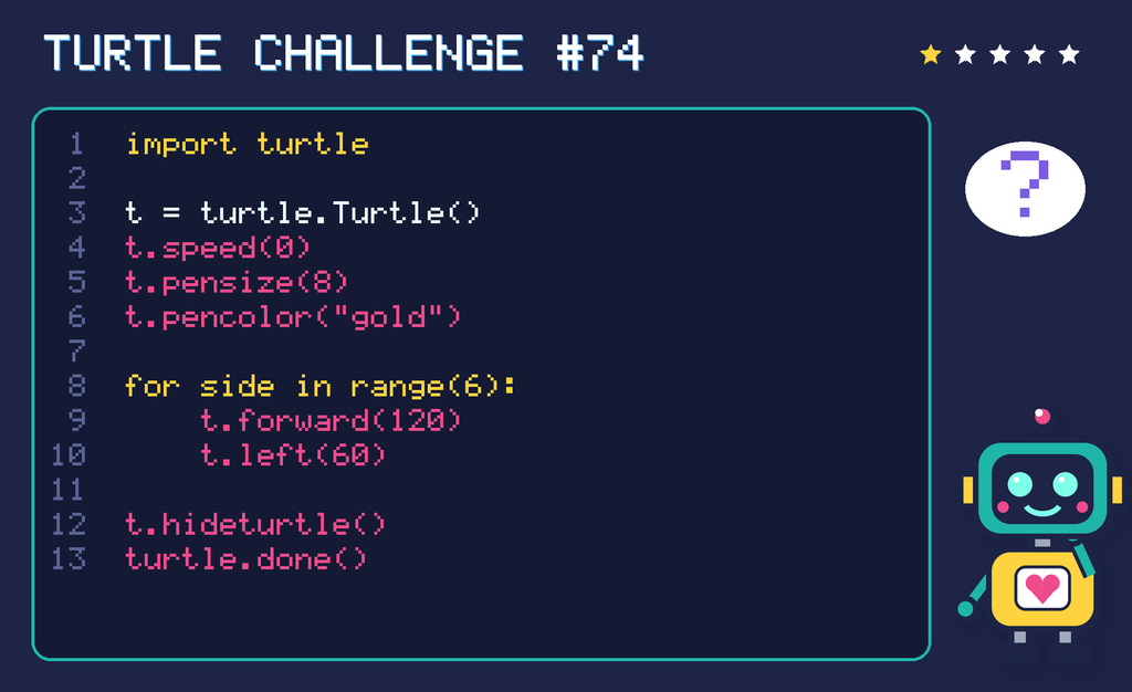 Turtle challenge 74: the code is shown below as text too.