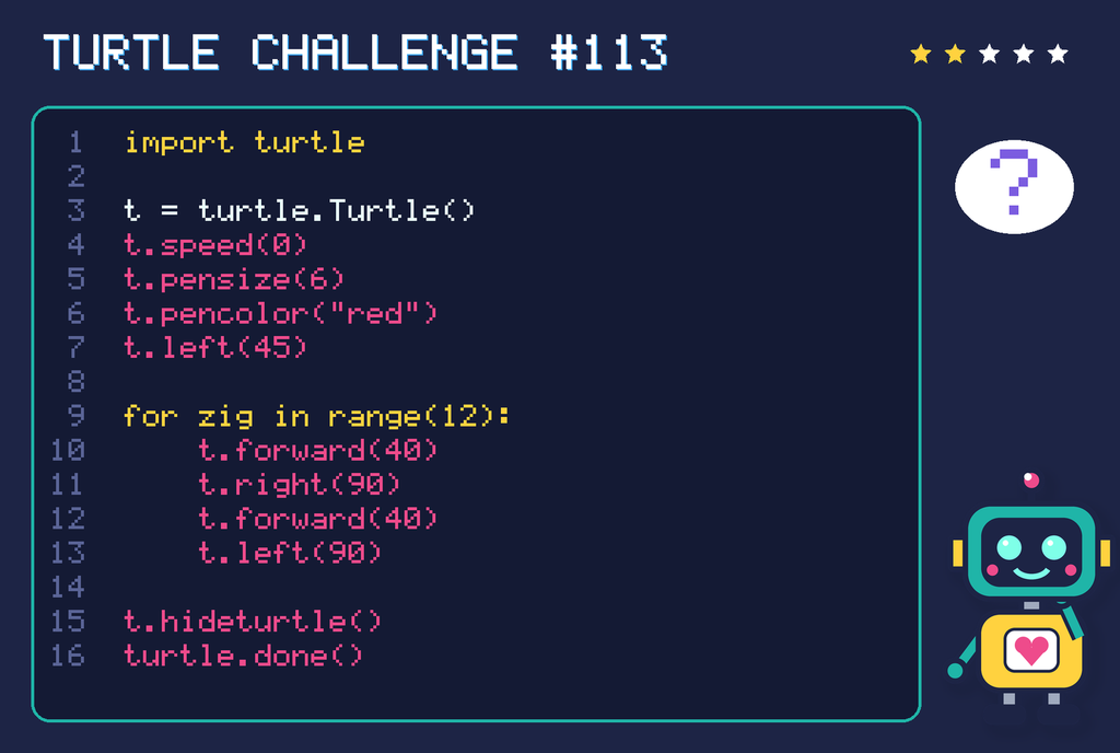 Turtle challenge 113: the code is shown below as text too.